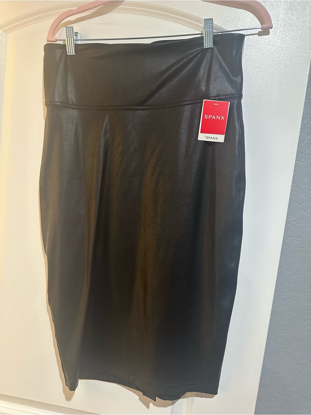 SPANX Black Faux-Leather High-Waist Pencil Skirt